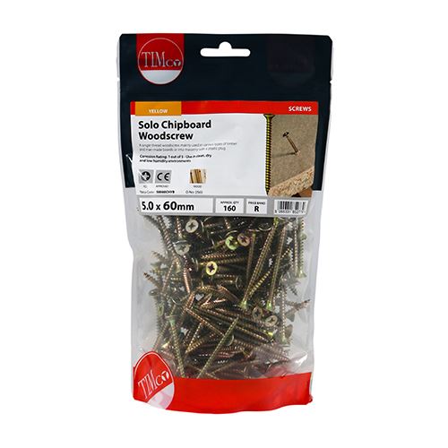 TIMCO Solo Woodscrew PZ2 CSK - ZYP 5.0 x 60 Gold Pack 160