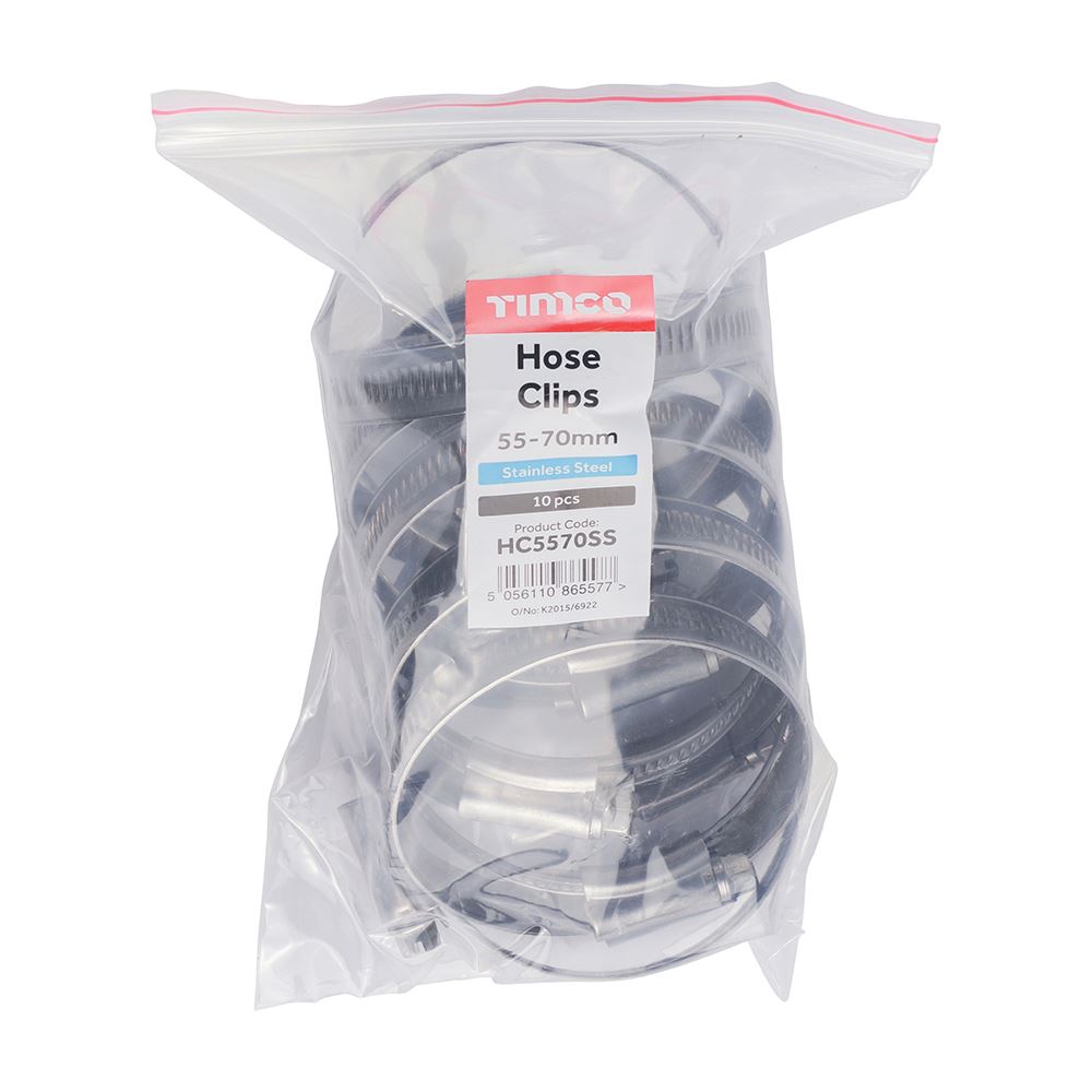 TIMCO Hose Clips - Stainless Steel 55-70mm Pack 10