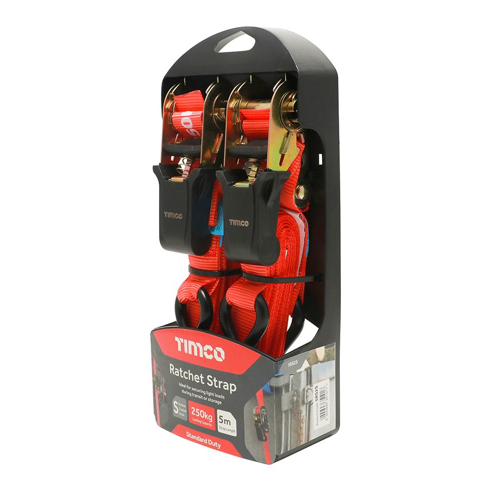 TIMCO S Hook Ratchet Straps STD 5m x 25mm Pack 2