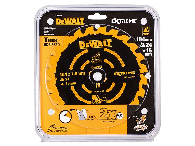 DeWalt DT1669-QZ Cordless Mitre Saw Blade For DCS365 184 x 16mm x 24T
