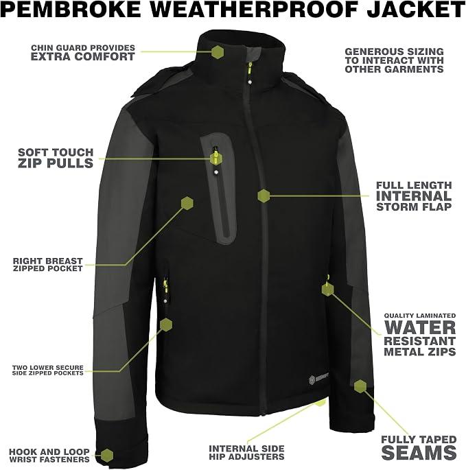 Beeswift Pembroke Padded Rain Jacket Black Grey EN343 Water Resistant Workwear Sizes S-5XL