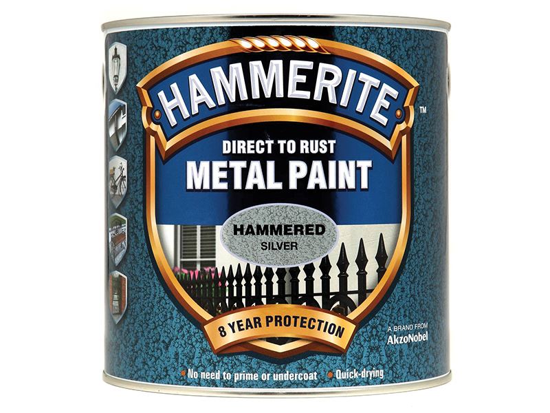 Hammerite 5084801 Direct to Rust Hammered Finish Metal Paint Silver 2.5 Litre