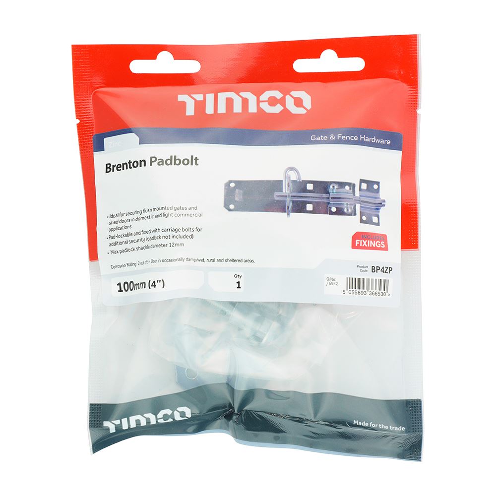 TIMCO Brenton Padbolt Zinc 4" Silver Pack 1