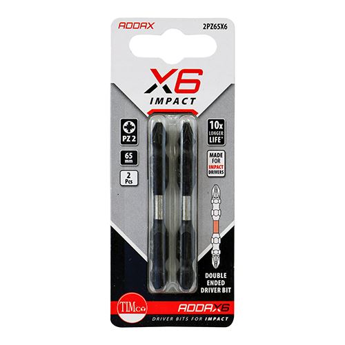 TIMCO X6 Double Ended Pozi Bit No.2 x 65 Pack 2