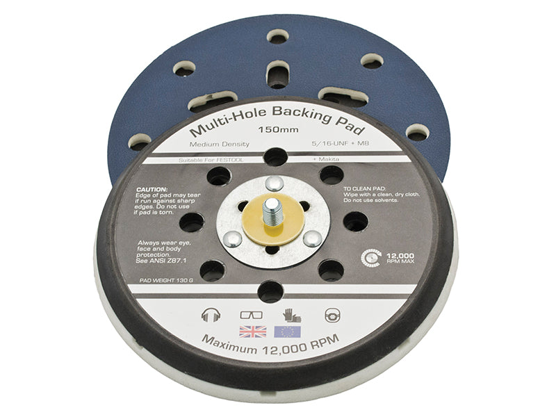 FlexipadsWorldClass 17098 Dual Action Sander Pad 150mm PSA NO8 Multi Holes 5/16 + M8 Festo & Makita