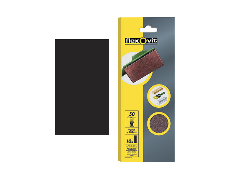 Flexovit 63642526326 1/2 Sanding Sheets Orbital Plain Coarse 50 Grit (Pack 10)