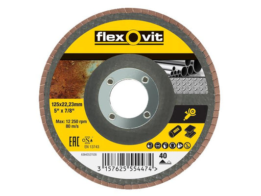 Flexovit 63642527528 Flap Disc For Angle Grinders 125mm 40G