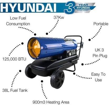 Hyundai 37kW Diesel/Kerosene Space Heater 125,000BTU | HY125DKH