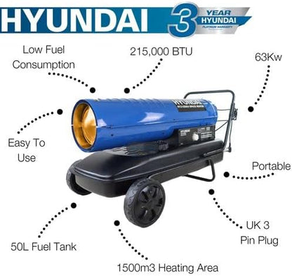 Hyundai 63kW Diesel/Kerosene Space Heater 215,000BTU | HY215DKH
