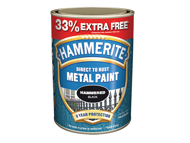 Hammerite 5158237 Direct to Rust Hammered Finish Metal Paint Black 750ml + 33%