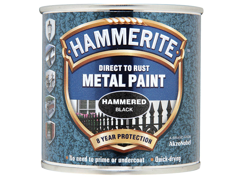 Hammerite 5084792 Direct to Rust Hammered Finish Metal Paint Black 250ml