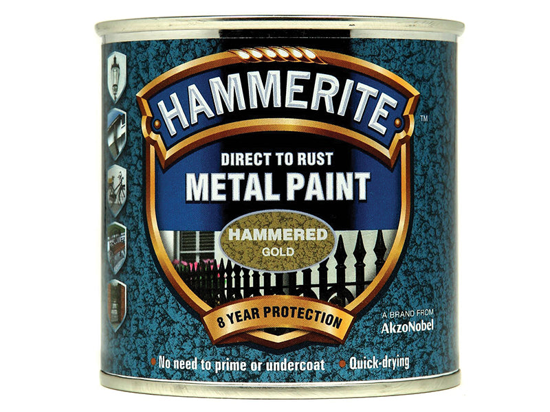 Hammerite 5084818 Direct to Rust Hammered Finish Metal Paint Gold 250ml