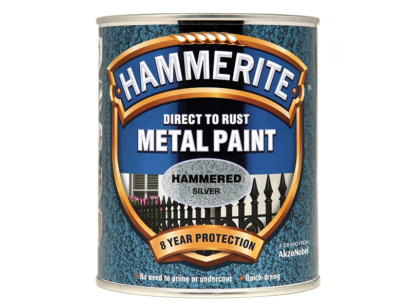 Hammerite 5092957 Direct to Rust Hammered Finish Metal Paint Silver 750ml