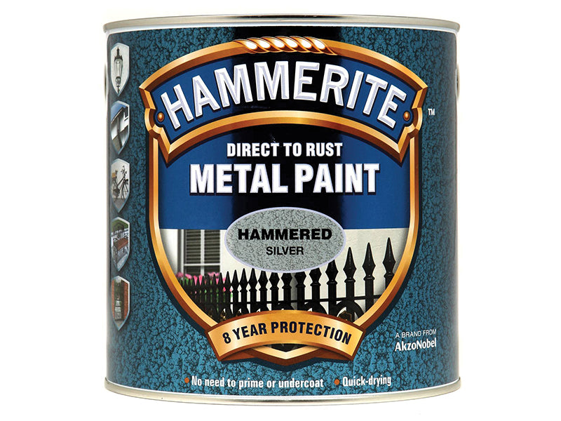 Hammerite 5084801 Direct to Rust Hammered Finish Metal Paint Silver 2.5 Litre