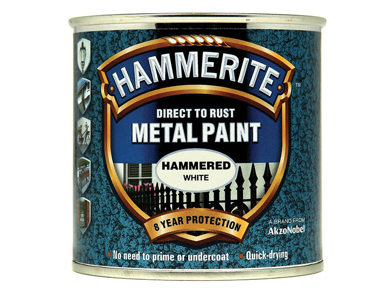 Hammerite 5084836 Direct to Rust Hammered Finish Metal Paint White 250ml