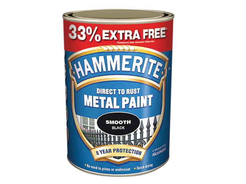 Hammerite 5158235 Direct to Rust Smooth Finish Metal Paint Black 750ml + 33%