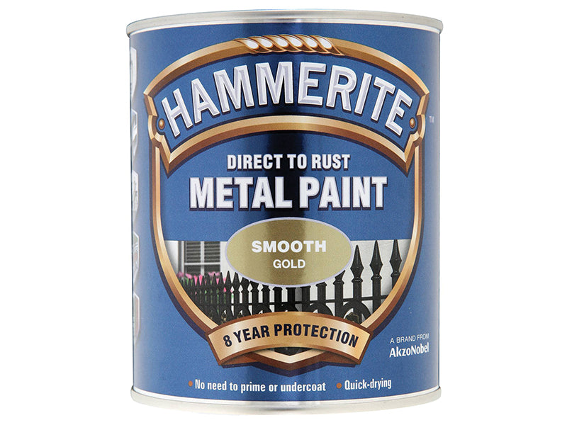 Hammerite 5092830 Direct to Rust Smooth Finish Metal Paint Gold 750ml