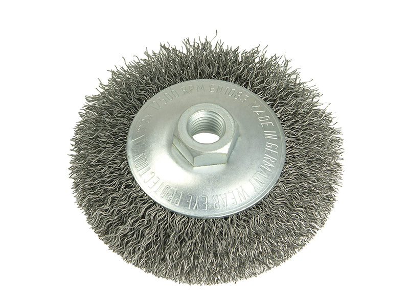 Lessmann 422.177 Conical Bevel Brush 100mm x M14 Bore, 0.35 Steel Wire