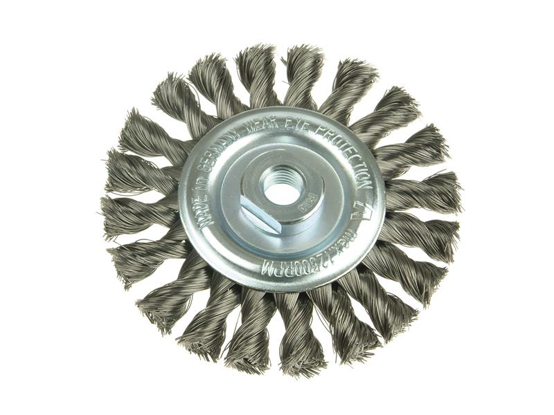 Lessmann 472.811 Knot Wheel Brush 115 x 14mm 22.2mm Bore, 0.50 Stainless Steel Wire