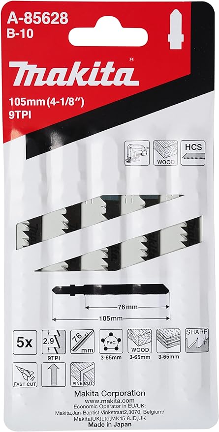 Makita 792529-7Jig Saw Blade, T Shank, HCS, 4-1/8" X 9TPI 3 1 8 Cutting Length 5 Pack - View #2