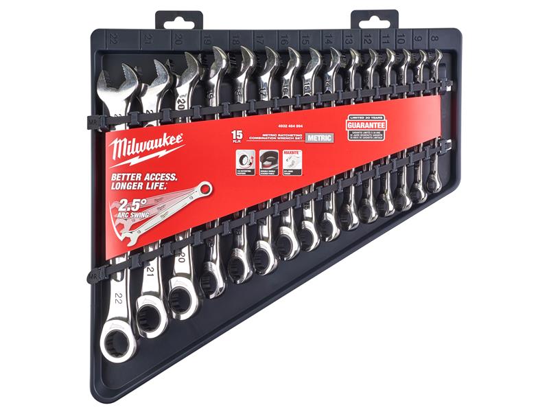 Milwaukee 4932464994 MAX BITE™ Ratcheting Combination Spanner Set, 15 Piece