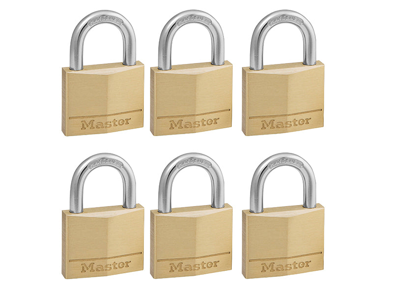 MasterLock 140EURSIX Solid Brass 40mm Padlock 4-Pin - Keyed Alike x 6