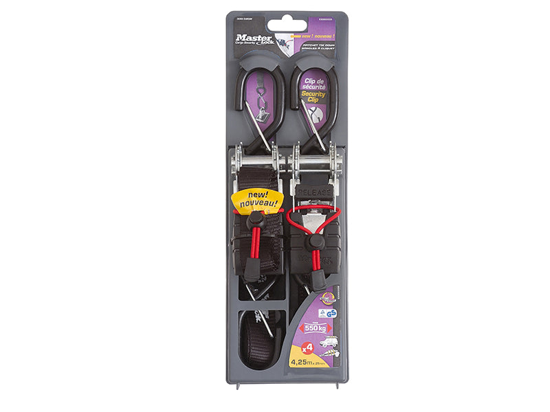 MasterLock 3066EURDAT Ratchet Tie-Down S-Hooks 4.25m 2 Piece