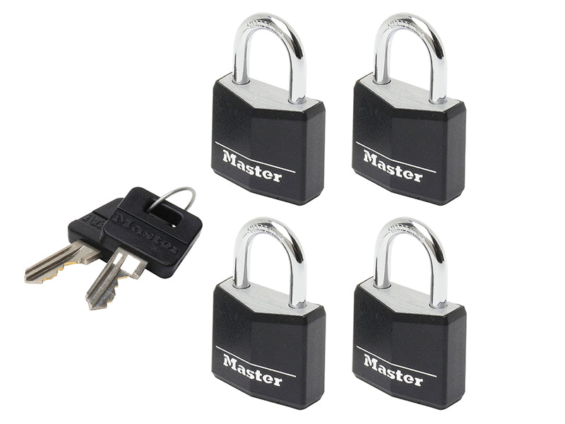 MasterLock 9120EURQBLKNOP Aluminium Black Vinyl Cover 20mm Padlock 3-Pin - Keyed Alike x 4