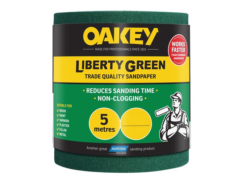 Oakey 66261116688 Liberty Green Sanding Roll 115mm x 5m Medium 80G