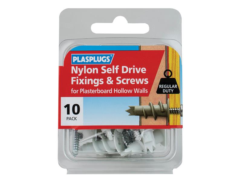Plasplugs HNSS010 Nylon Self Drive Fixings & Screws Pack of 10