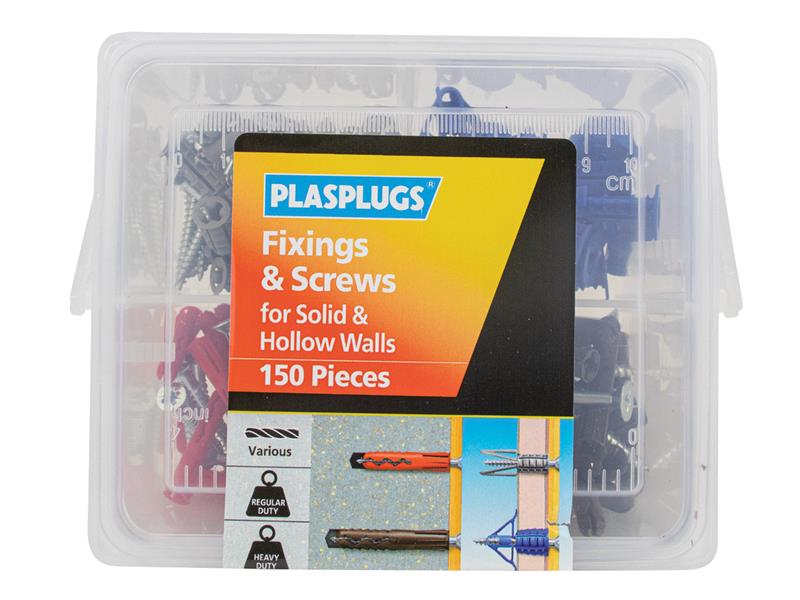 Plasplugs KMIX150 Fixings & Screws Kit for Solid & Hollow Walls, 150 Piece