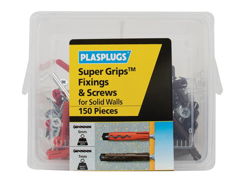 Plasplugs KSW150 Super Grips� Fixings & Screws Kit for Solid Walls, 150 Piece