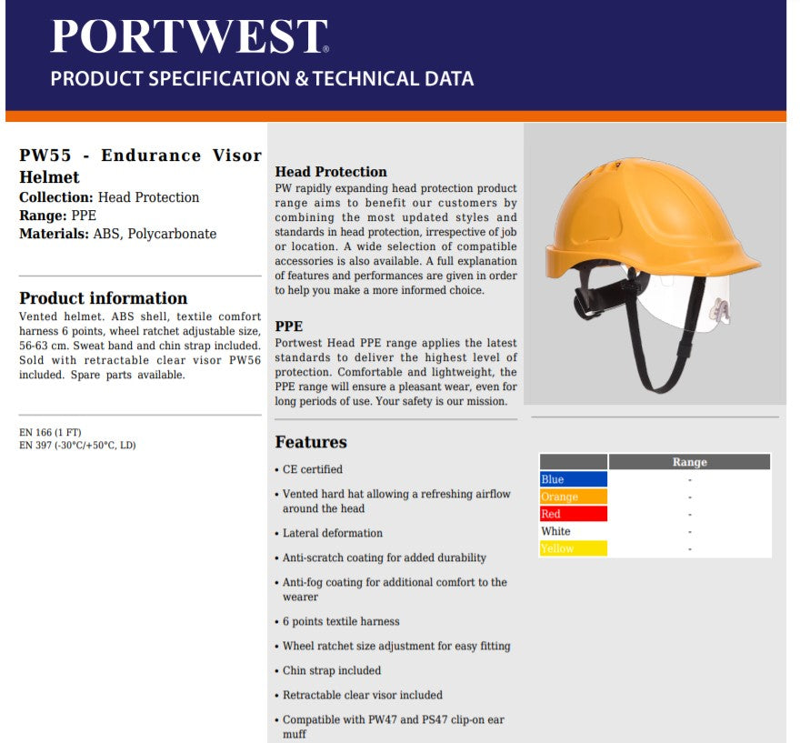 Portwest PW55 - Red   Endurance Visor Helmet Hard Hat
