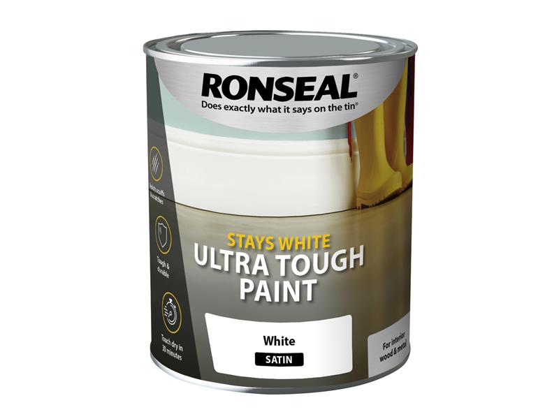 Ronseal 37524 Stays White Ultra Tough Paint Satin White 750ml