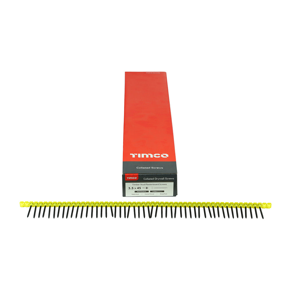 TIMCO Collated Drywall Coarse Thread Bugle Head Black Screws - 3.5 x 45 Box OF 1000 - 00045COLDYS