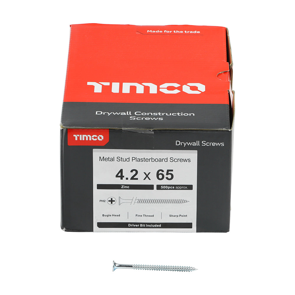 TIMCO Drywall Fine Thread Bugle Head Silver Screws - 4.2 x 65 Box OF 500 - 00065DRYZ