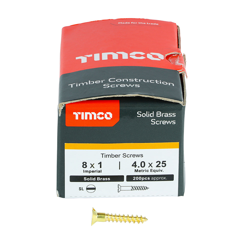 TIMCO Solid Brass Countersunk Woodscrews - 8 x 1 Box OF 200 - 00081CBS