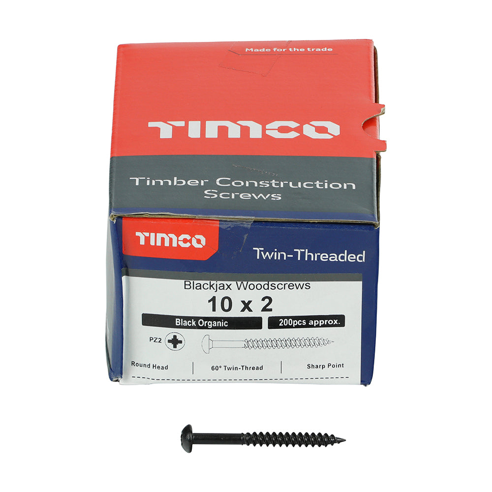 TIMCO Twin-Threaded Round Head Black Woodscrews - 6 x 1 Box OF 200 - 00061BJC