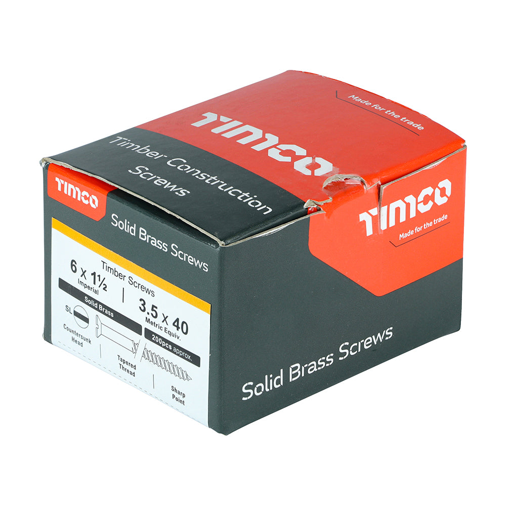 TIMCO Solid Brass Countersunk Woodscrews - 6 x 1 1/2 Box OF 200 - 06112CBS