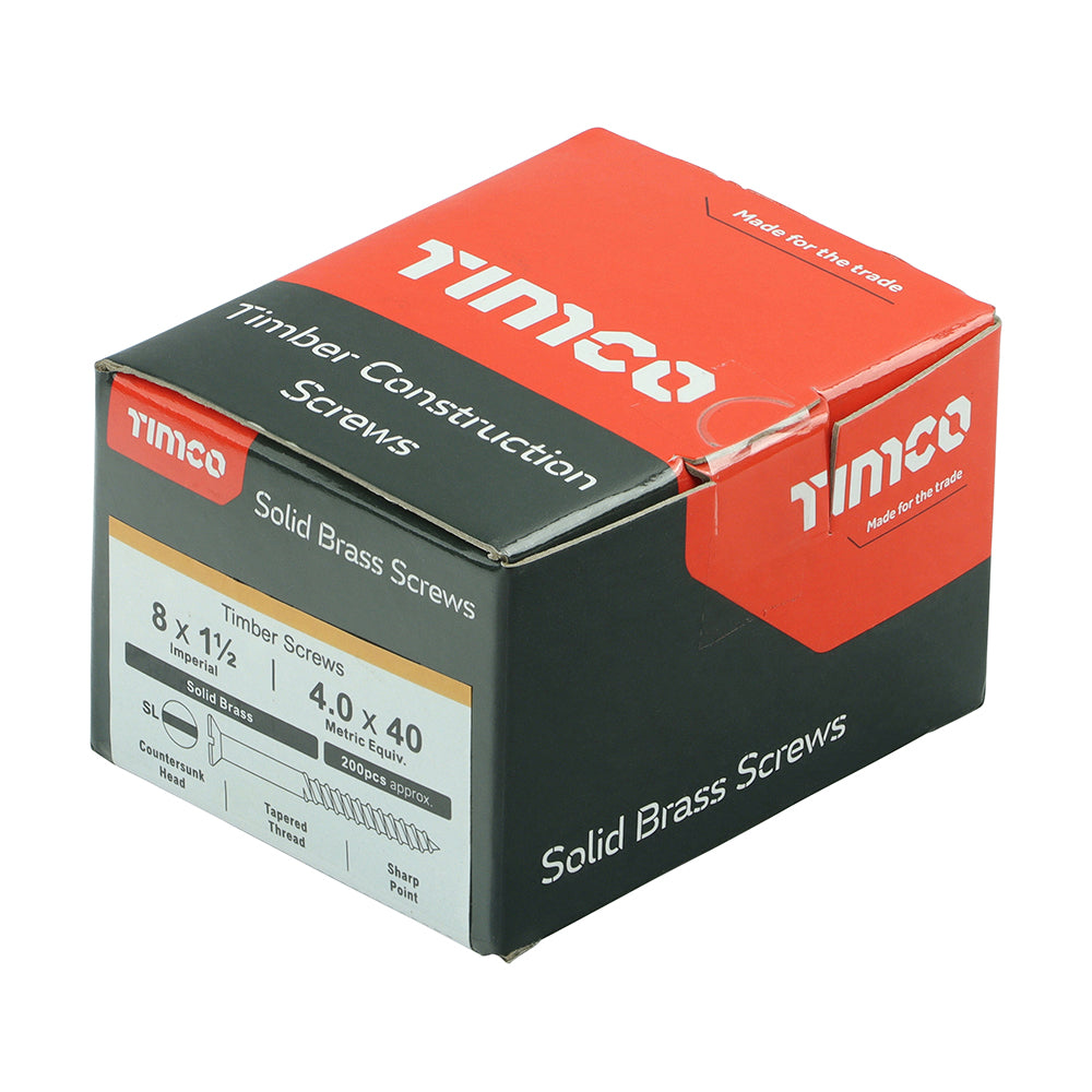 TIMCO Solid Brass Countersunk Woodscrews - 8 x 1 1/2 Box OF 200 - 08112CBS
