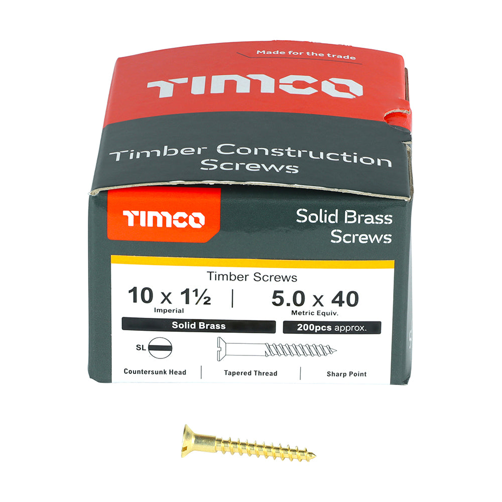 TIMCO Solid Brass Countersunk Woodscrews - 10 x 1 1/2 Box OF 200 - 10112CBS