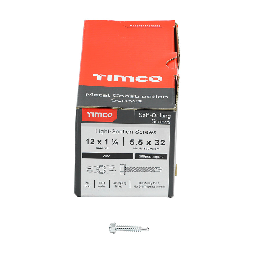 TIMCO Self-Drilling Light Section Silver Screws - 12 x 1 1/4 Box OF 500 - 12114HWSD