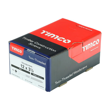 TIMCO Twin-Threaded Countersunk Silver Woodscrews - 12 x 3 1/2 Box OF 100 - 12312CWZ