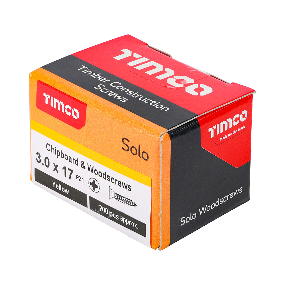 TIMCO Solo Countersunk Gold Woodscrews - 3.0 x 17 Box OF 200 - 30017SOLOC