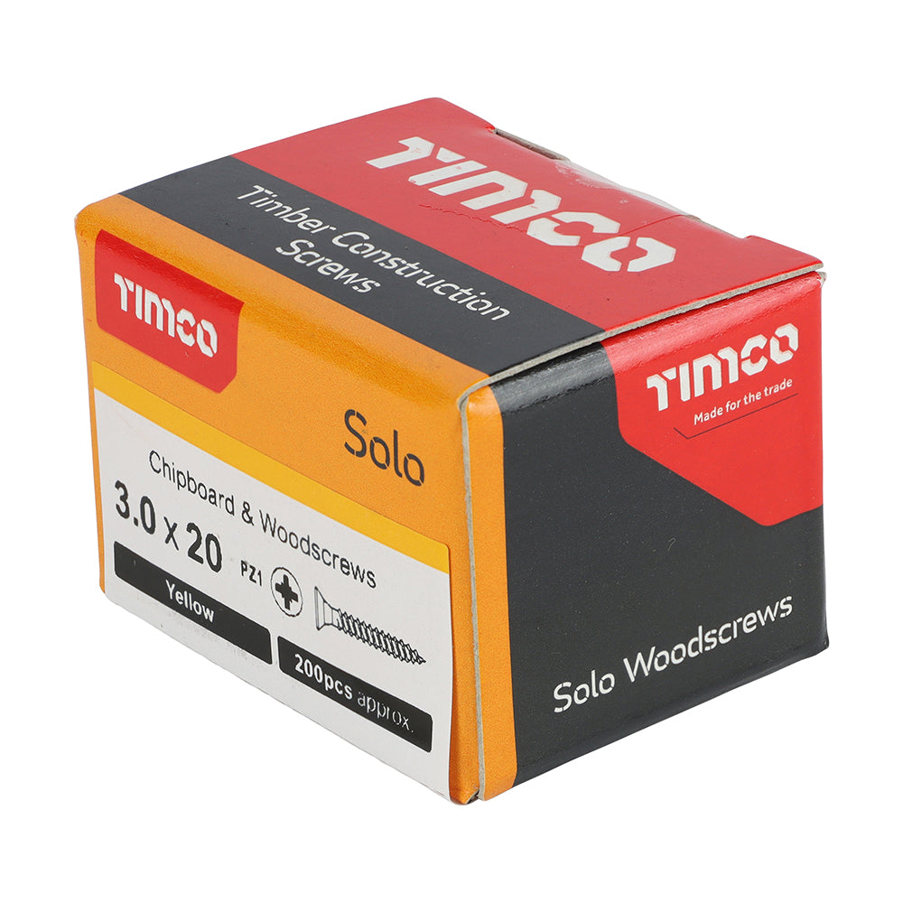 TIMCO Solo Countersunk Gold Woodscrews - 3.0 x 20 Box OF 200 - 30020SOLOC