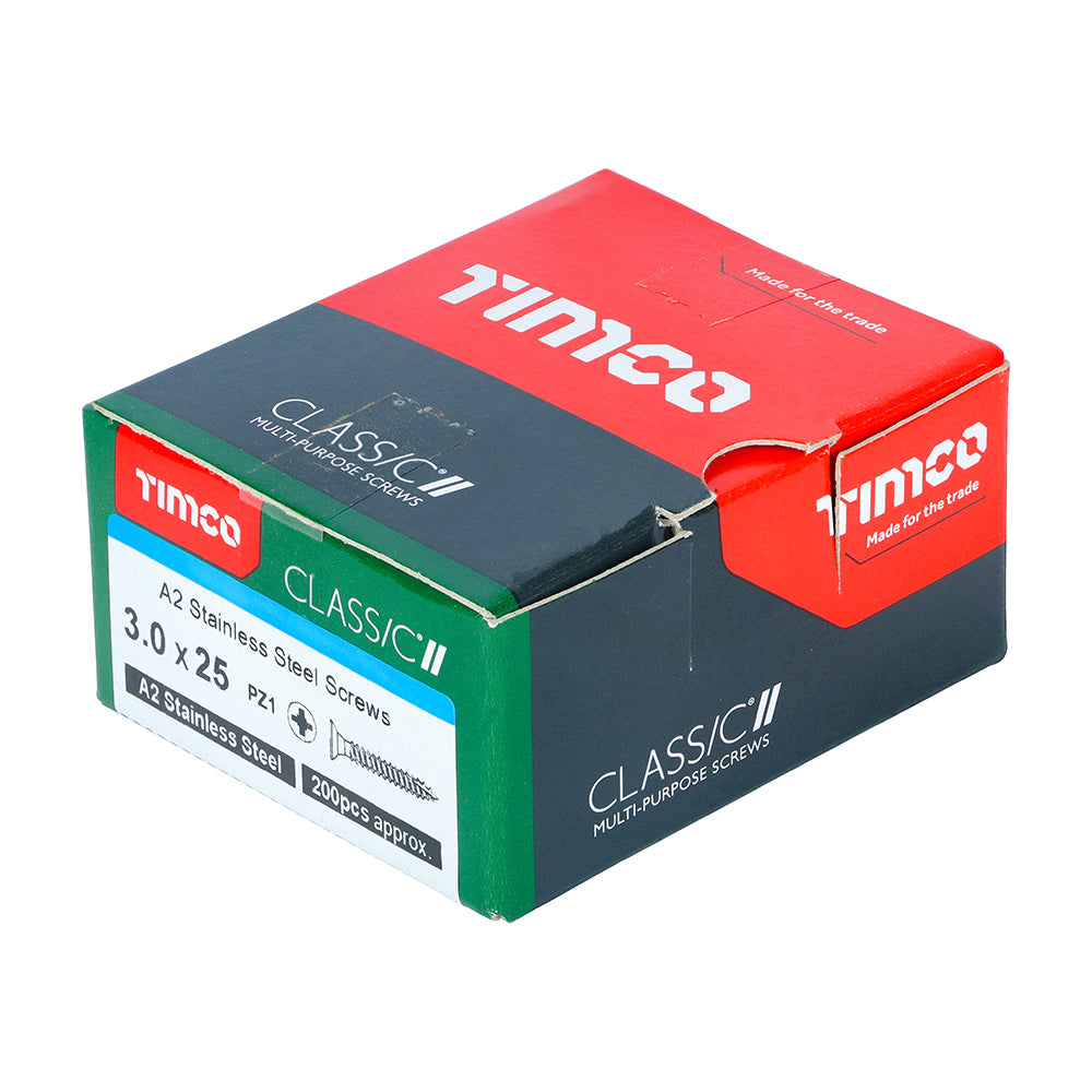 TIMCO Classic Multi-Purpose Countersunk A2 Stainless Steel Woodcrews - 3.0 x 25 Box OF 200 - 30025CLASS