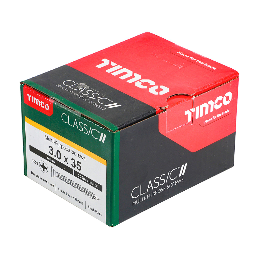 TIMCO Classic Multi-Purpose Countersunk Gold Woodscrews - 3.0 x 35 Box OF 200 - 30035CLAF