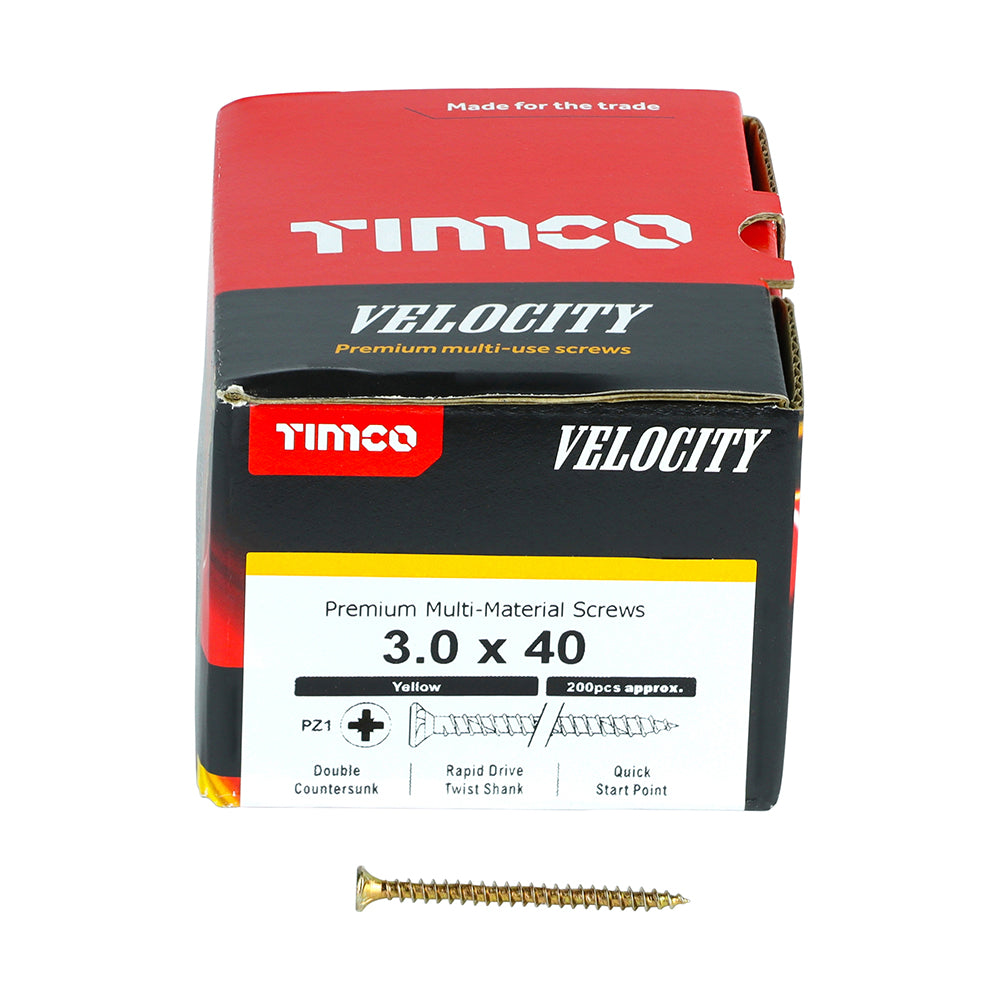 TIMCO Velocity Premium Multi-Use Countersunk Gold Woodscrews - 3.0 x 40 Box OF 200 - 30040VY