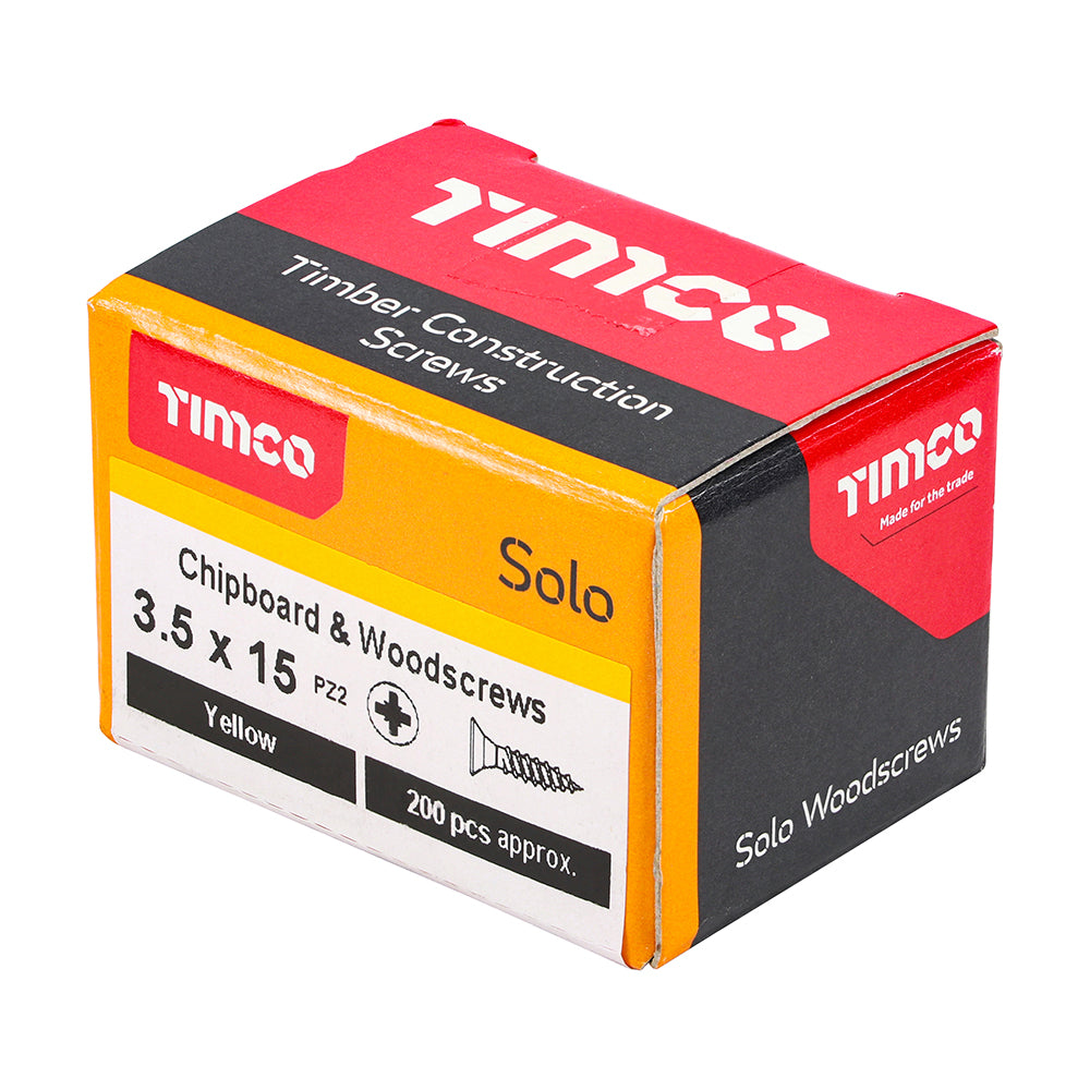 TIMCO Solo Countersunk Gold Woodscrews - 3.5 x 15 Box OF 200 - 35015SOLOC