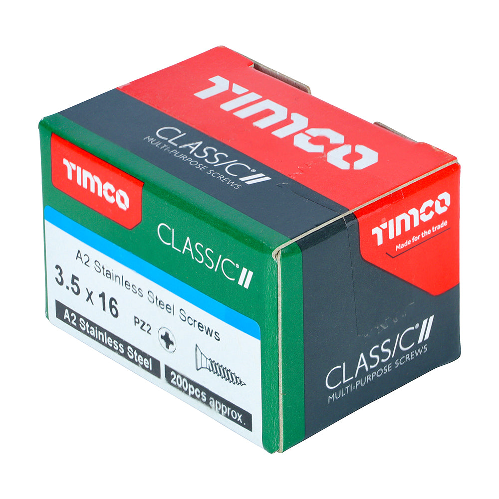 TIMCO Classic Multi-Purpose Countersunk A2 Stainless Steel Woodcrews - 3.5 x 16 Box OF 200 - 35016CLASS